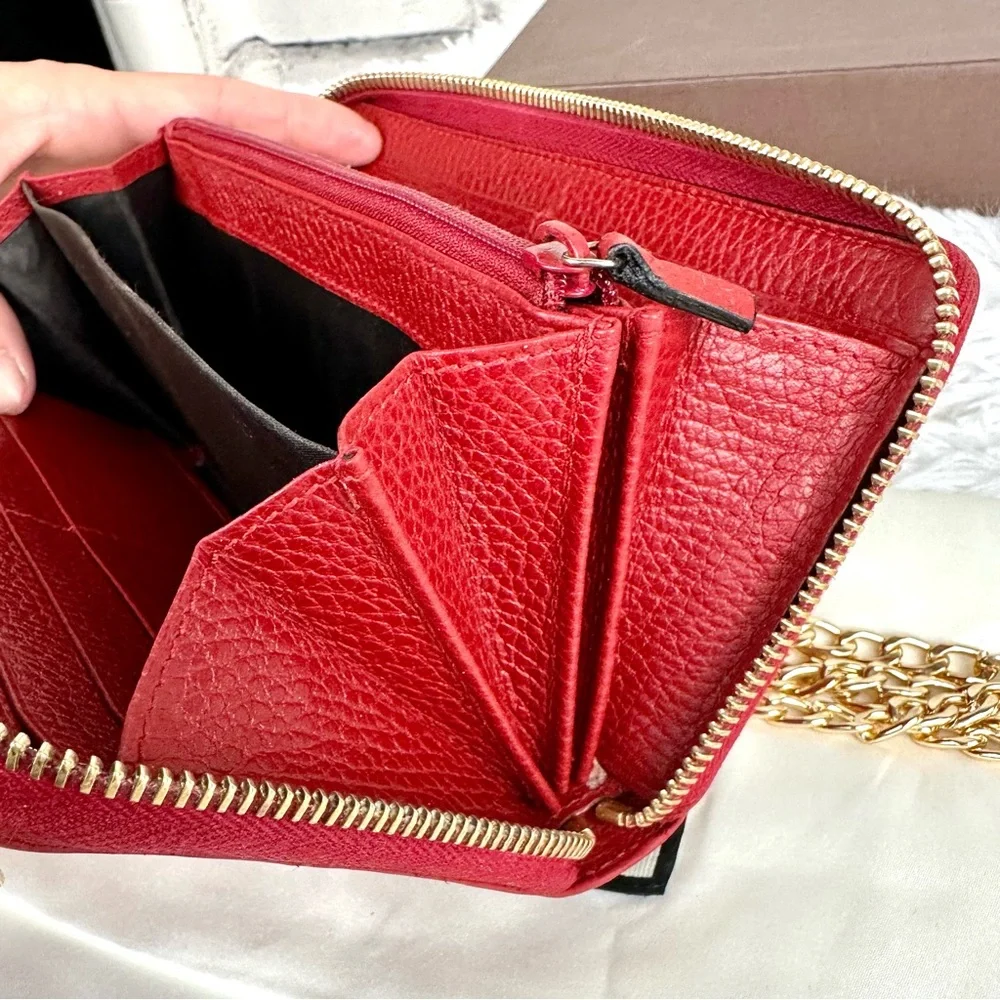 Gucci Marmont red leather zip around zippy wallet on chain crossbody WOC - Picture 13 of 16